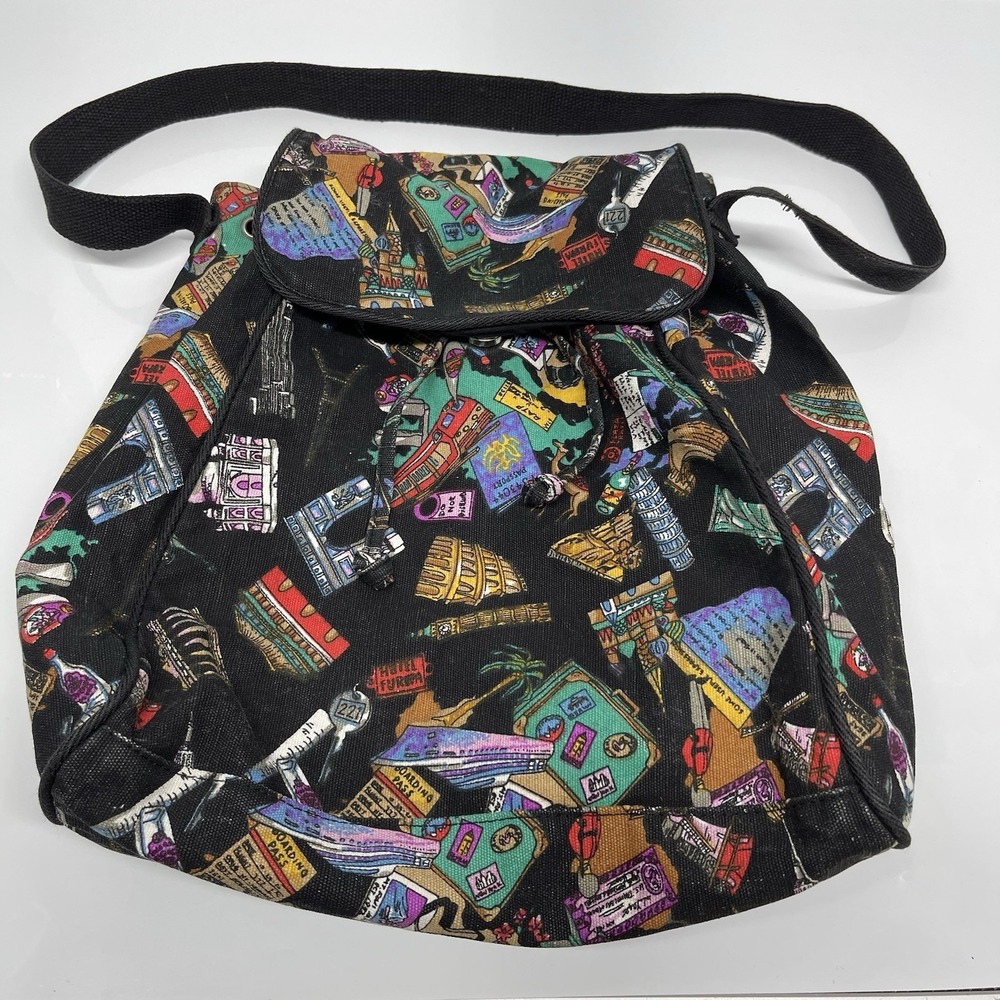 Vtg 90s Nicole Miller Landmark World Traveler Shoulder Duffle Bag & Coin Pouch